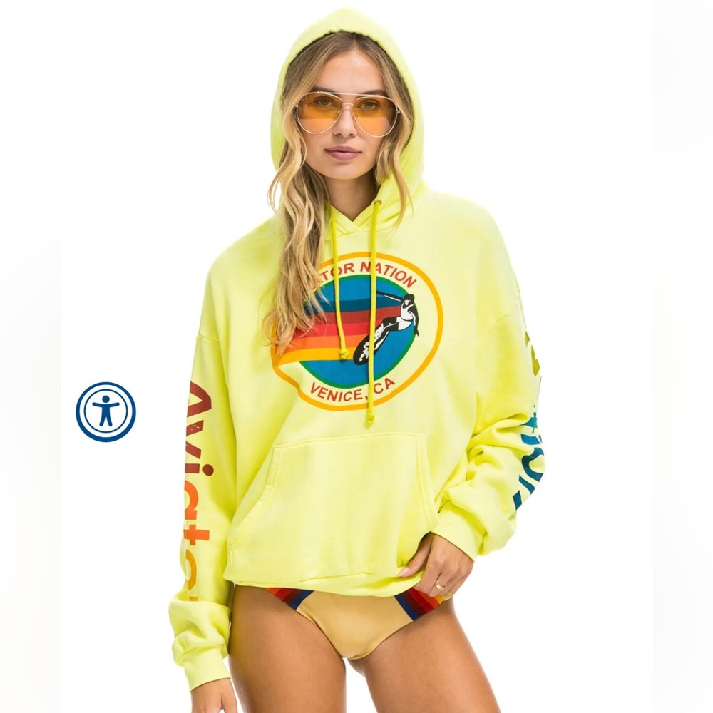 AVIATOR NATION  PULLOVER HOODIE - NEON YELLOW